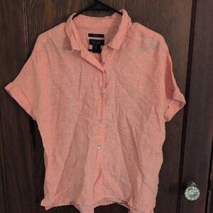 Rachel Rachel Roy Peachy Pink Linen Short Sleeve Button Down Shirt Size Medium